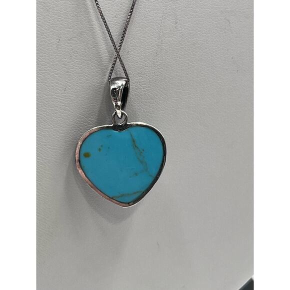 Sterling silver 925K Thai Turquoise‎ Polished Marcasite Heart Pendant Necklace - Picture 7 of 16